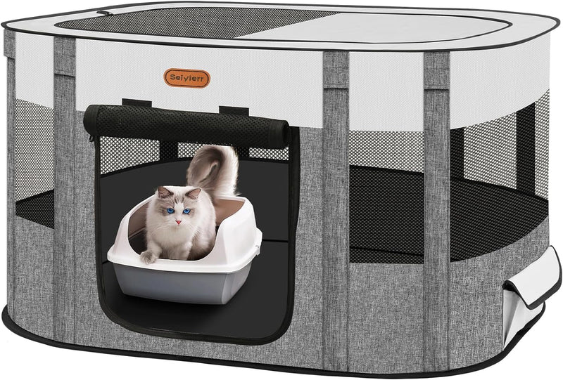 Foldable Pet Playpen for Indoors and Travel with Carrying Case - Cat and Dog Cage for Indoor and Outdoor Use