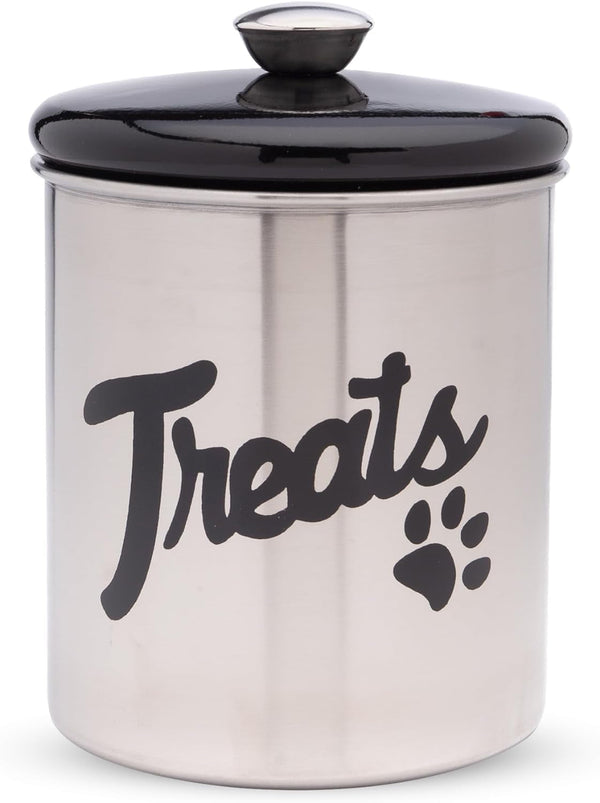 | Stainless Steel Treat Jar with Black Lid | Fits up to 2 Lbs of Pet'S Treats | Tight Fitting Lids | Great Way to Store Your Dog or Cat'S Food