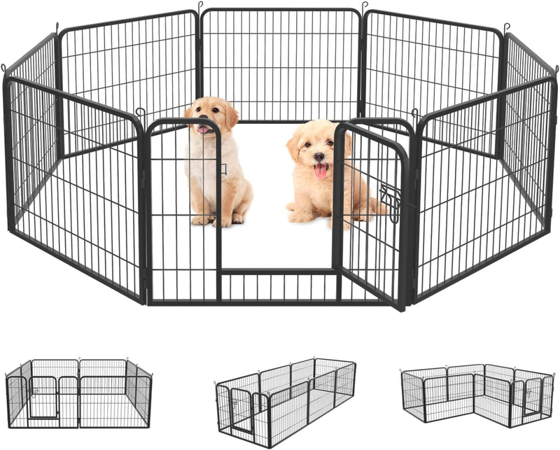 FDW 8-Panel Dog Playpen - Portable Metal Puppy Exercise Pen 24 IndoorOutdoor Folding Kennel Heavy Duty Fence for Yard and Camping Black