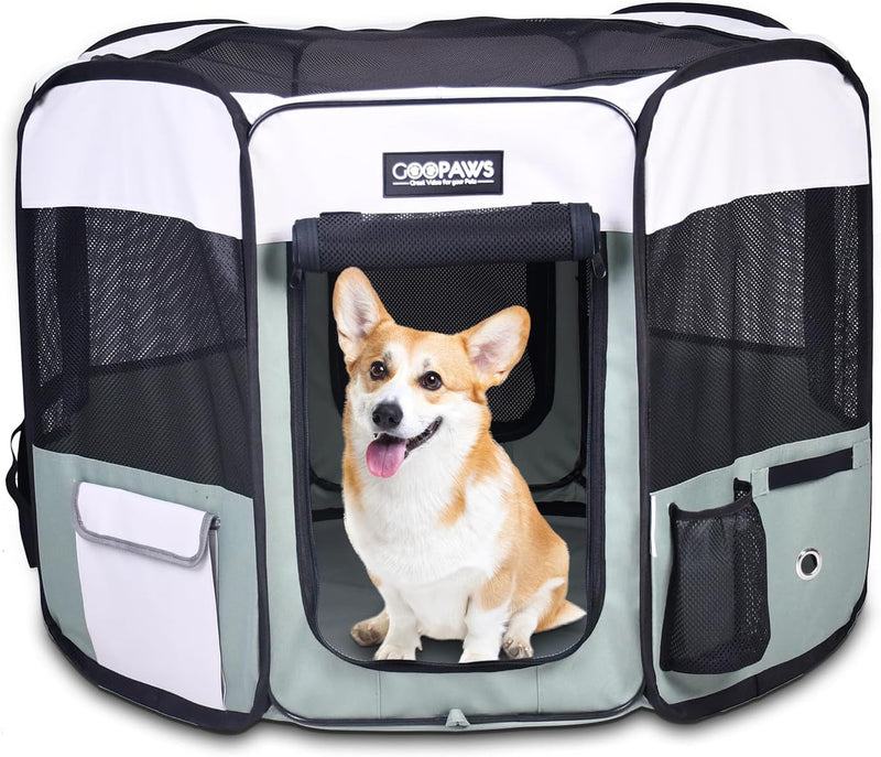 JESPET 36 Portable Dog Playpen - Soft Kennel for Pets with Carry Bag Shale Green