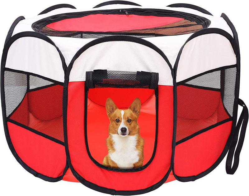 Foldable Dog Playpen with Removable Shade Cover - Portable IndoorOutdoor Kennel with Carry Case and Pen Tent BlueBlack Medium