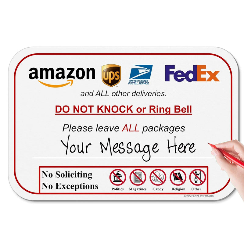 Leave Package Sign - No Knock or Doorbell Dog-Friendly 6x9 Sign Easy Mount Rust-Free PVC