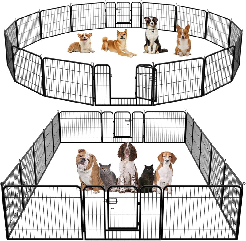 FDW 16 Panel Dog Playpen with Metal Folding Design - 40 Inch Height IndoorOutdoor Heavy Duty Fence for Puppy Exercise Yard or Camping Black