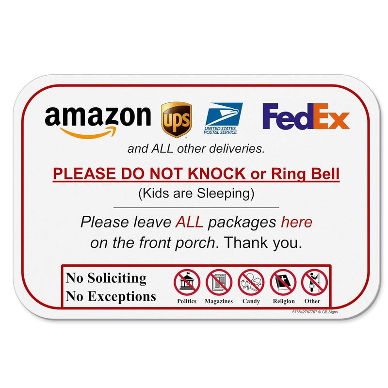 Leave Package Sign - No Knock or Doorbell Dog-Friendly 6x9 Sign Easy Mount Rust-Free PVC