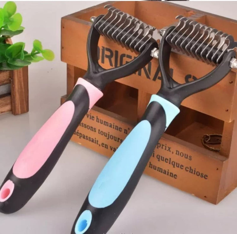 Grooming Deshedding Brush (2 Pack-Pink + Blue) - Double Sided (17 & 9 Teethes) Undercoat Shedding and Dematting Rake Comb Dogs and Cats, Extra Wide.