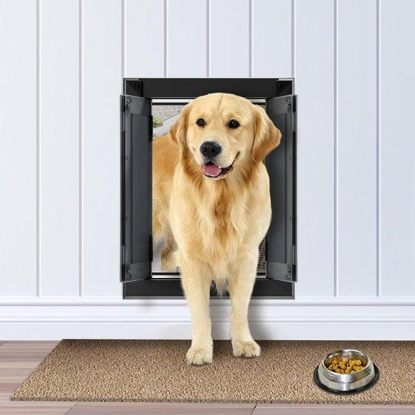 Heavy Duty Large Dog Door with Aluminum Frame and Magnetic Flap Design - Wall Mount for Dogs Up to 120lbs Black