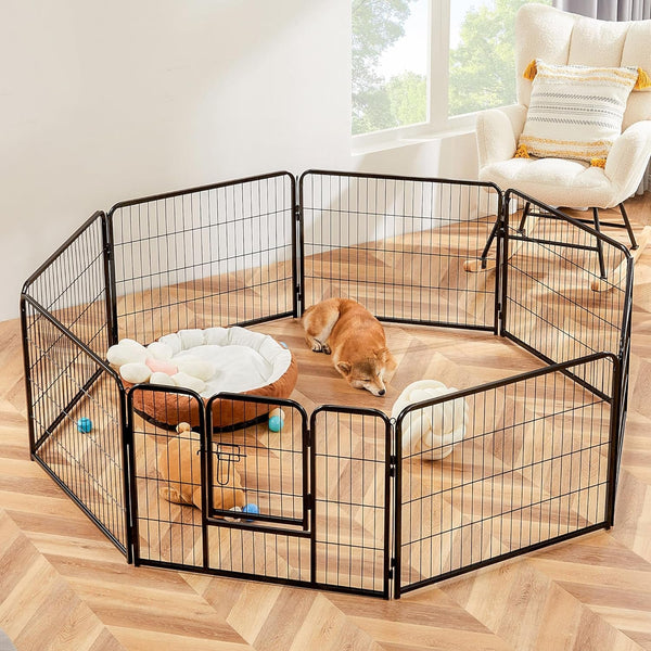 IndoorOutdoor Dog Playpen with Door and Fence for Small Pets - 8 Panel 24 Black