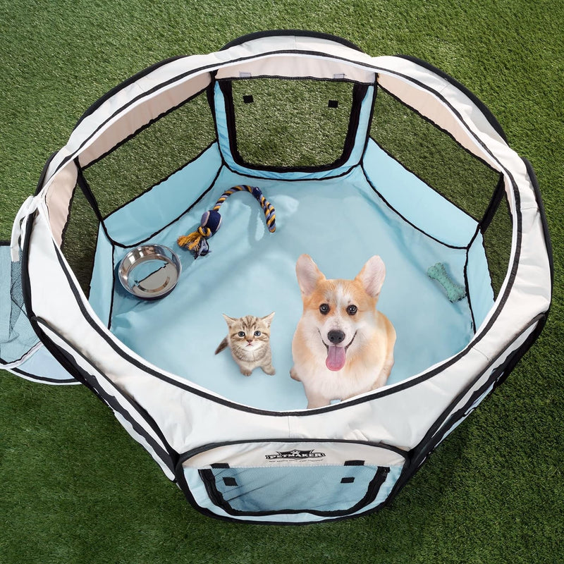 38-Inch Pet Playpen by PETMAKER - Portable for Dogs and Small Animals Blue