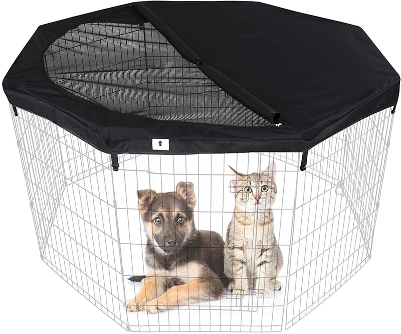 Hicaptain Pet Playpen Cover - IndoorOutdoor Escape-Proof Sunshade - Fits 24 Dog Crate - Black w Adjustable Half Mesh