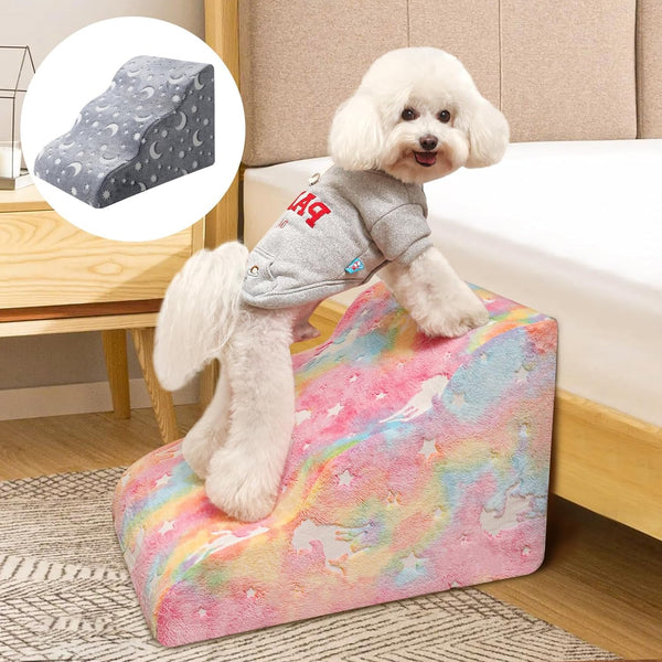 Glow in the Dark Pet Ramp for Small Dogs - 3 Tier High Density Foam Pet Stairs with 2 Fabric Covers for Couch or Bed - Ideal for Older Cats