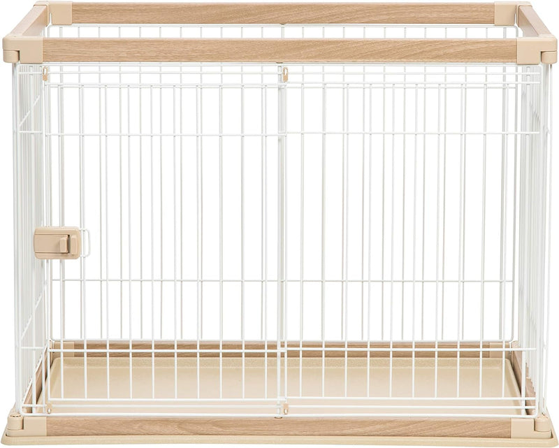 IRIS USA Large Wire Dog Crate with Tall Walls and Bottom Tray - Easy Assembly and Secure Latches Light BrownWhite