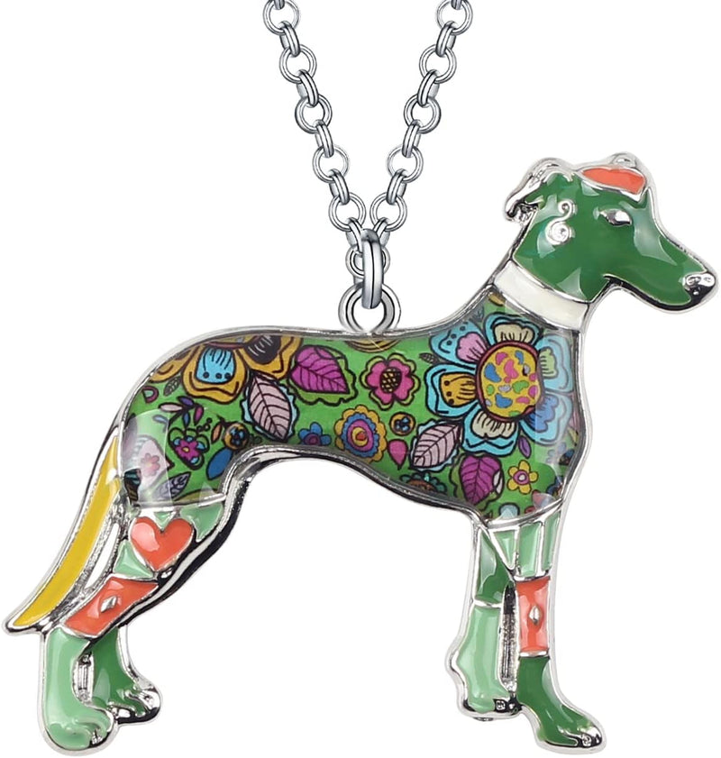Greyhound Dog Necklace - BONSNY Love Pets Enamel Zinc Alloy Pendant 18