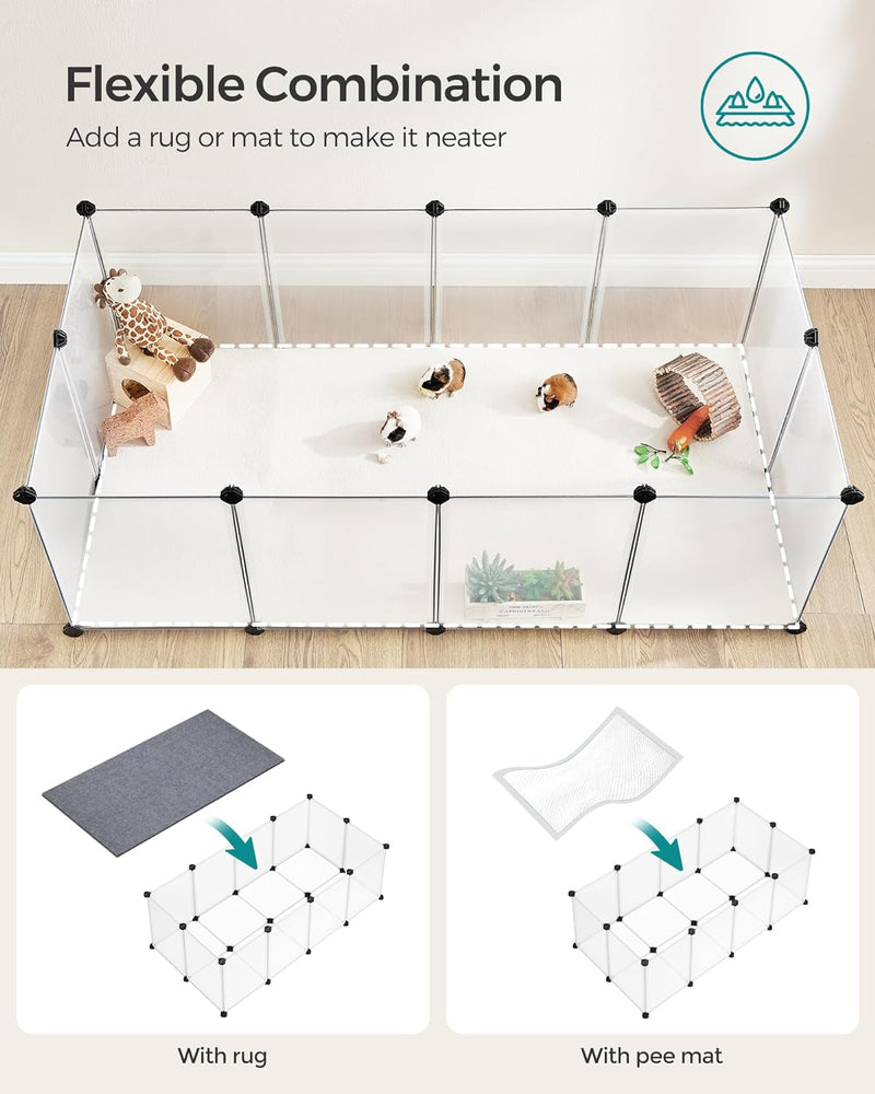 SONGMICS Pet Playpen with Floor - Small Animal Enclosure for Hedgehogs Ferrets - 563 X 287 X 181 Inches White ULPC02W