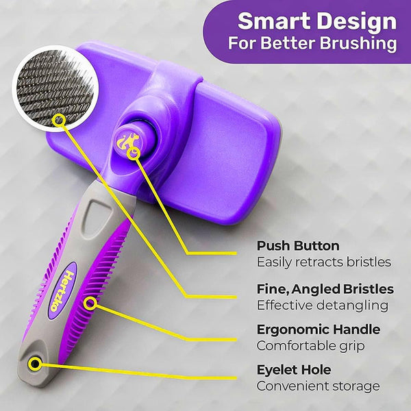 Hertzko Dog & Cat Brush, Dog Brush for Shedding, Cat & Dog Grooming, Self Cleaning Slicker Brush for Pets, Grooming Brushes for Long Short Haired Dogs Cats, Deshedding Brush, Rake, Comb | Original