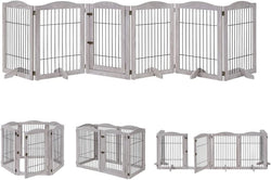 Extra Wide Dog Gate and Playpen with Door - Tall Fence for Dogs Cats and Babies - Walnut