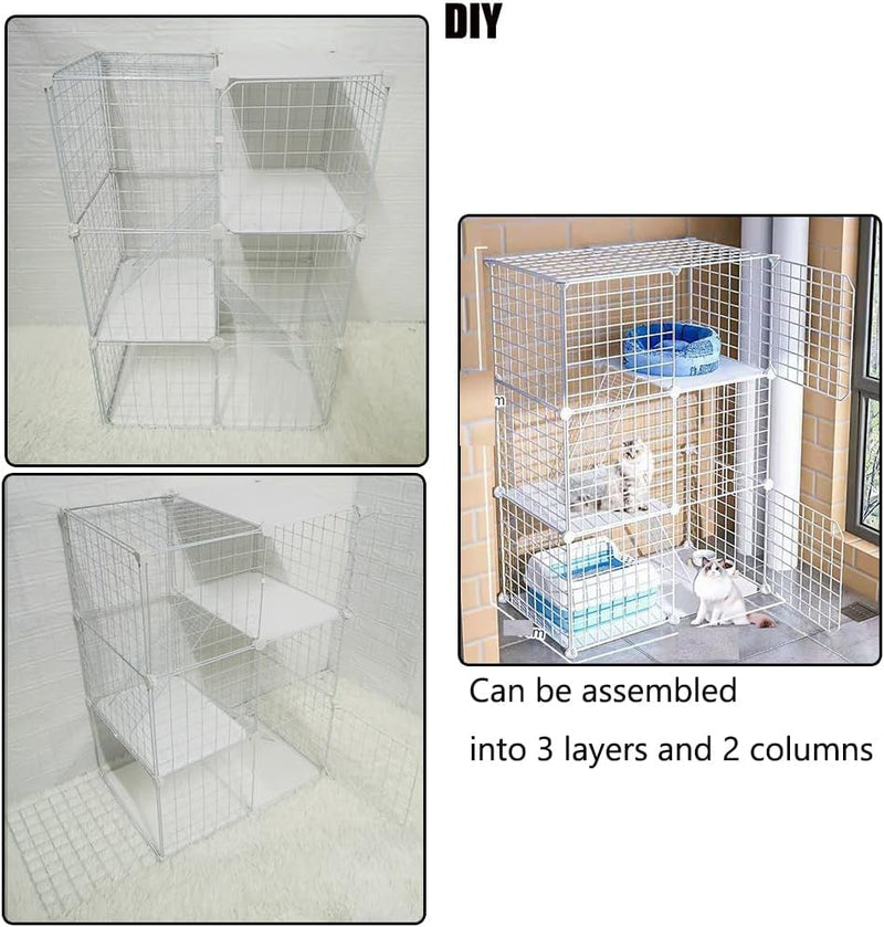 Indoor DIY Cat Playpen Metal Wire Kennel - Detachable Cat Cage