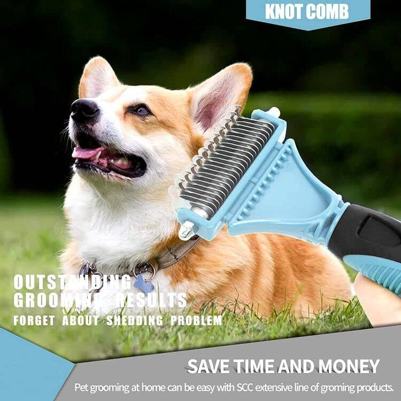 HOP 2 Sided Pet Grooming & Deshedding Brush Undercoat Rake for Cats & Dogs Safe Dematting Comb for Mats Tangles Removing Home of Paws