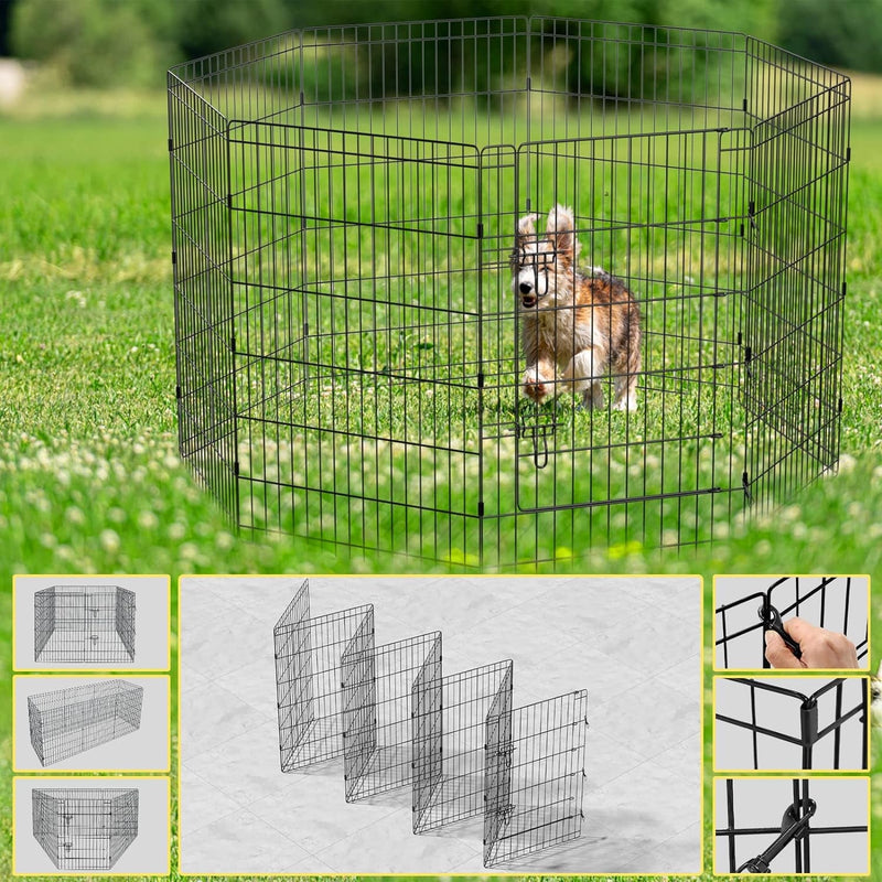 Foldable Pet Playpen with 8 Panels - 36 Inch Dog Exercise Fence for Medium Animals - IndoorOutdoor Kennel