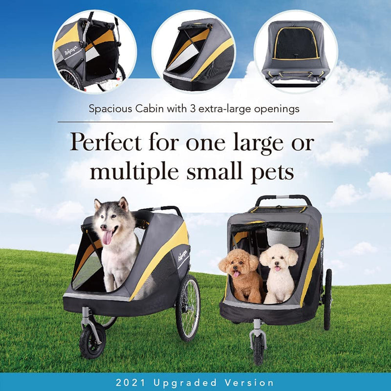 Hercules Large Dog Stroller for Large Dogs and Cats - Foldable Spacious with Pneumatic Tires - BlackYellow