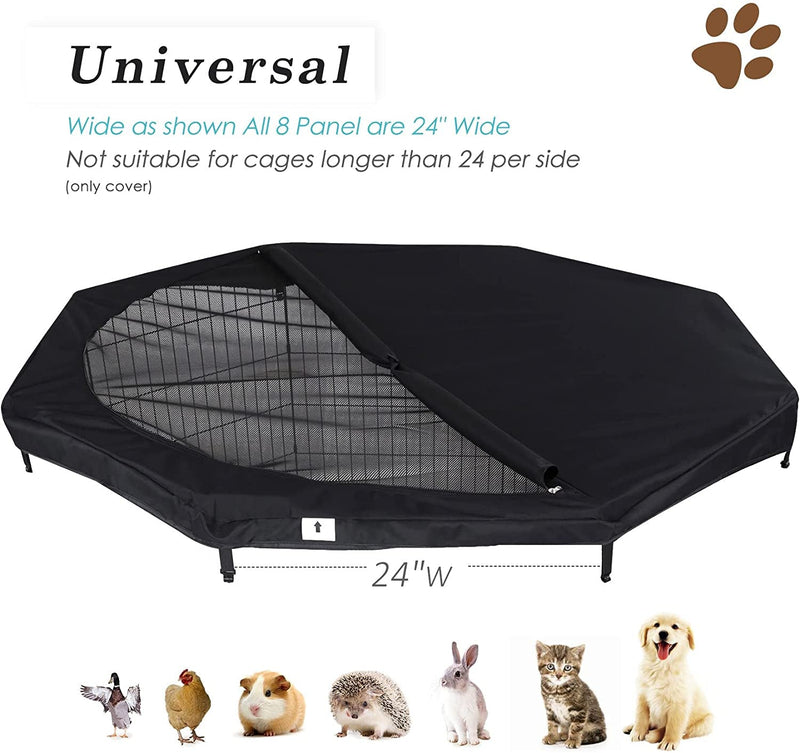 Hicaptain Pet Playpen Cover - IndoorOutdoor Escape-Proof Sunshade - Fits 24 Dog Crate - Black w Adjustable Half Mesh