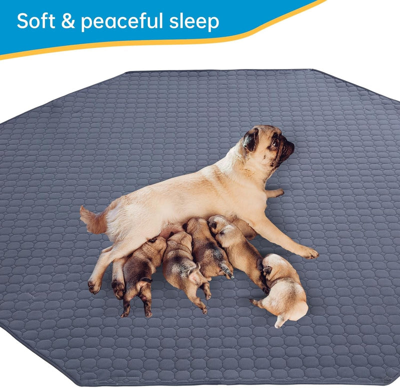 Large Waterproof Dog Playpen Pee Pad - 56X56 Octagon Design with Raised Sides - Super Absorbent and Washable