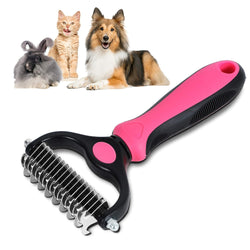 Grooming Brush - Double Sided, Extra Wide Shedding and Dematting Undercoat Rake Comb for Dogs and Cats, Rabbits, Best on Long and Medium Fur/Hair Dogs