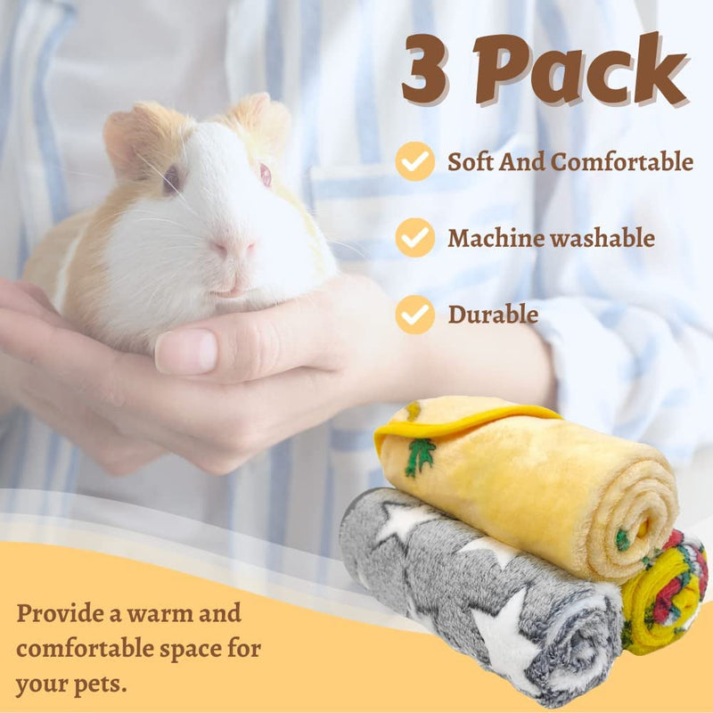 Guinea Pig Blanket 3 Pack Ultra Soft Fleece Blankets - Fluffy Pet Sleep Mat and Sofa Cover for Small Animals S
