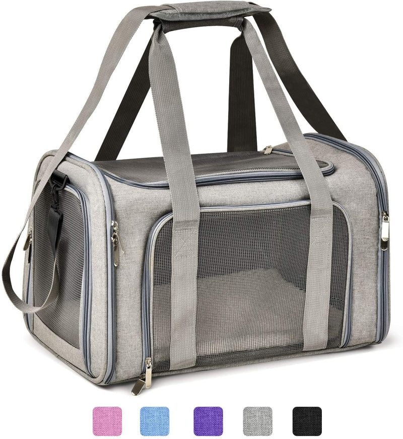 Henkelion Pet Carrier - TSA Airline Approved Soft Sided Travel Carrier for SmallMedium Cats  Dogs Up to 15 lbs - Collapsible  Grey