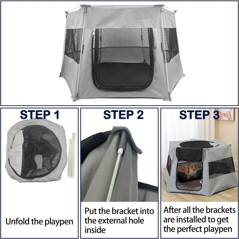 Portable Pet Playpen - Foldable Exercise Enclosure for Cats and Small Pets - IndoorOutdoor Travel Kennel