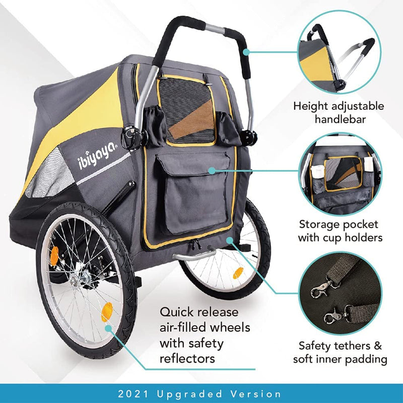 Hercules Large Dog Stroller for Large Dogs and Cats - Foldable Spacious with Pneumatic Tires - BlackYellow