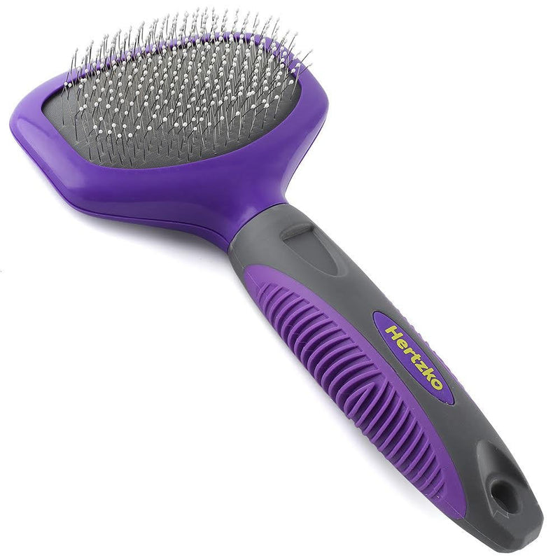 Hertzko Bristle Brush for Dogs and Cats with Long or Short Hair - Dense Bristles Remove Loose Hair from Top Coat, Removes Tangles, Dander, Dust, Trapped Dirt and Dead Undercoat (Single Sided)