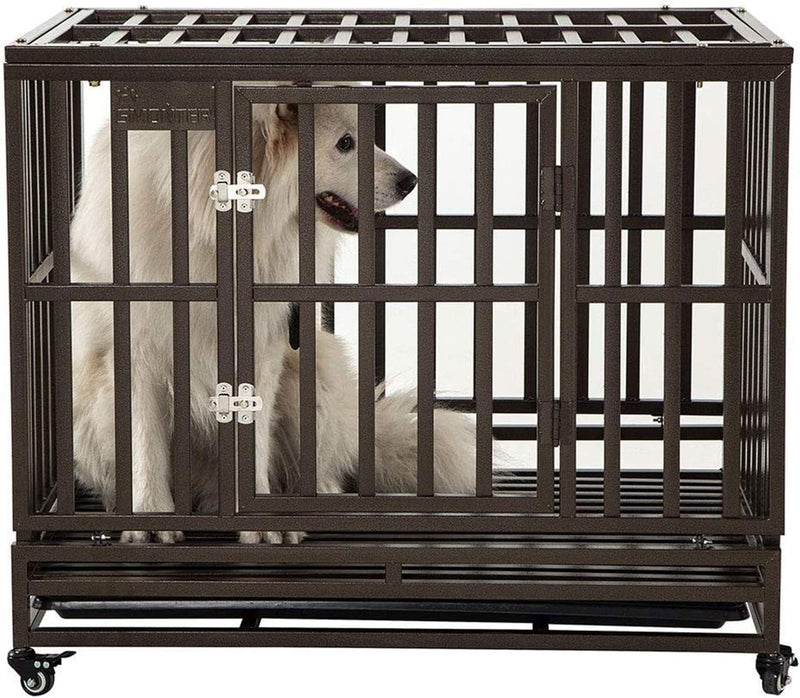 SMONTER 42 Heavy Duty Dog Crate with Lock and Wheels - Dark Silver