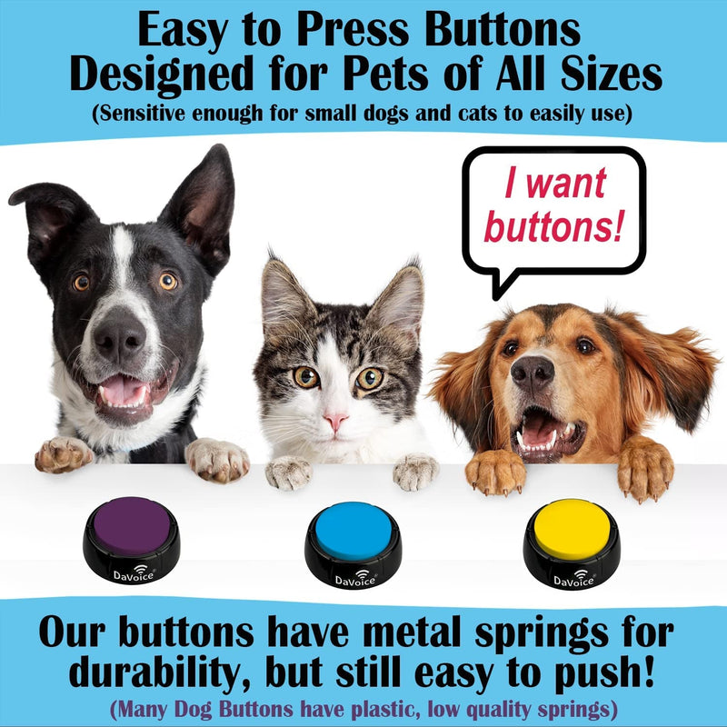 Recordable Dog Communication Buttons Set - Speaking and Command Pet Buttons for Dogs Cats and Small Animals Blue