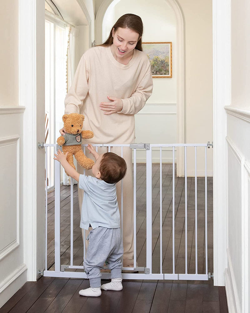 Innotruth Baby Gate for Stairs - Expandable Dual Lock Dog Gate for Doorways White