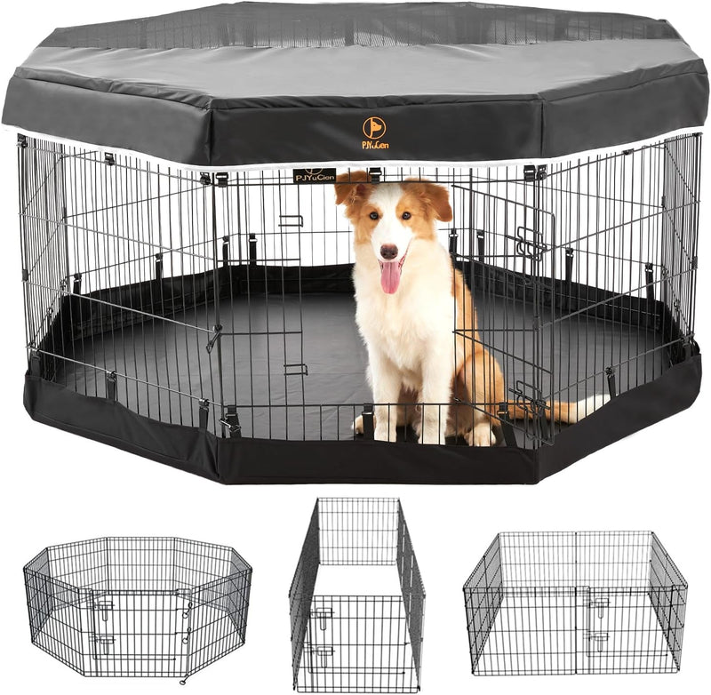 Octagon Dog Playpen Bottom Pad and Top Cover - 24 Inch Black