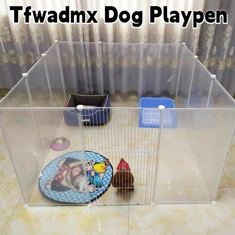 Transparent Dog Playpen - 27 Inch Tall Small Animal Fence with Door and 12 Panels