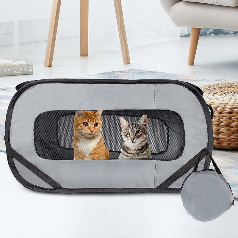 Pet Playpen  Foldable Cat Crate - Standard Grey - 5x15x25 - with Straps for Car Seat