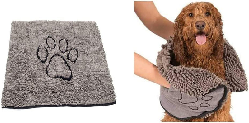 Microfiber Dog Paw Mud Mat - Absorbent Pet Mat with Non-Slip Backing Machine Washable  Large Grey