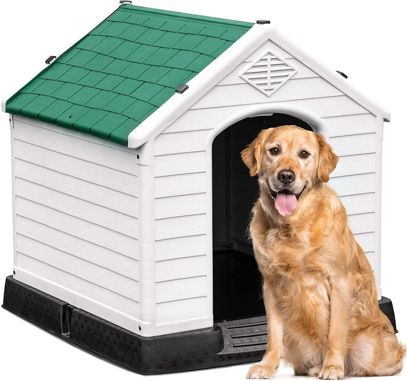 YITAHOME Large Plastic Outdoor Dog House - Water Resistant Easy Assembly Sturdy Gray