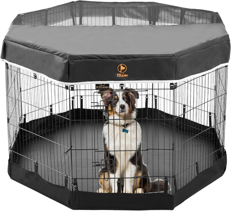 Octagon Dog Playpen Bottom Pad and Top Cover - 24 Inch Black