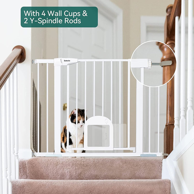 Adjustable Baby Gate with Cat Door and Auto Close - Durable and Safe for Stairs and Doorways