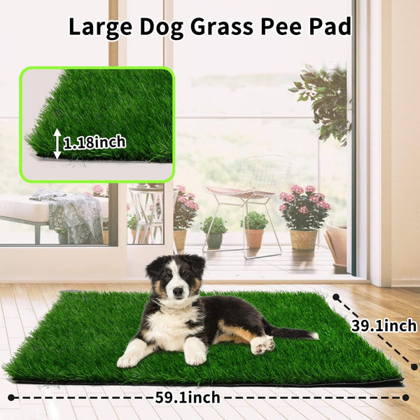 Grass Pad for Dogs 59.1 X 39.4 Inches, Strong Absorbency Soft and Real Grass for Pets Potty Training, Easy to Clean Fake Grass for Dog Indoor Outdoor Use (1 Pack)