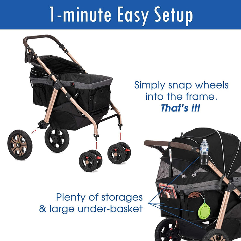 HPZ Pet Rover Titan-HD Premium Pet Stroller with Ramp and 100lb Capacity - Black