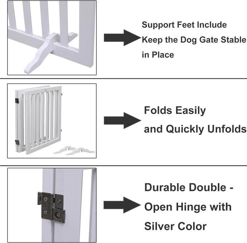 Wooden Freestanding Pet Gate - Foldable Fence for Dogs - 3 Panel 236 - White