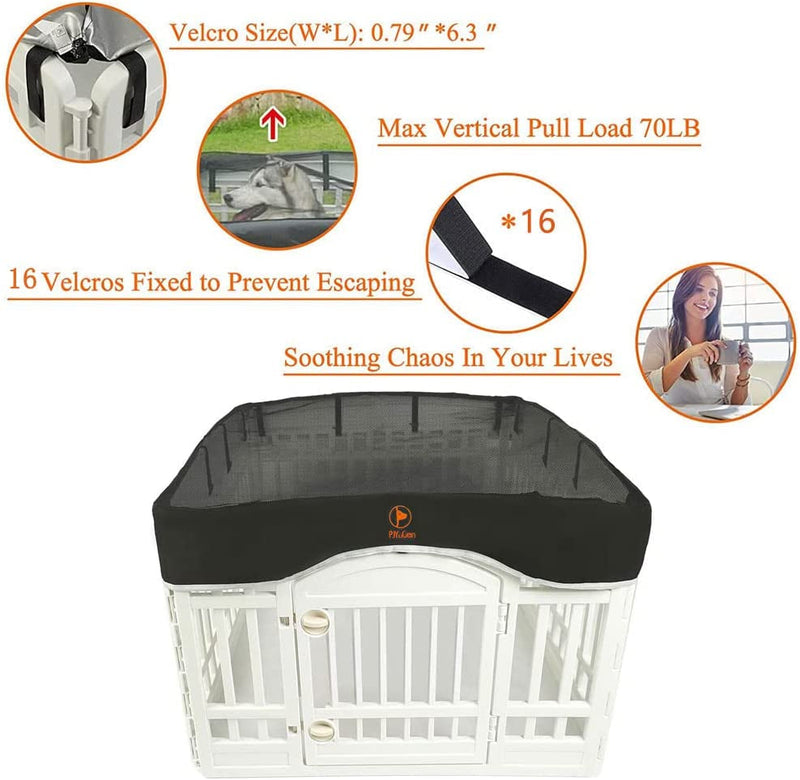 Dog Playpen Mesh Top Cover - Fits 36 Inch 4 Panels Velcro Connections Black Cover Only