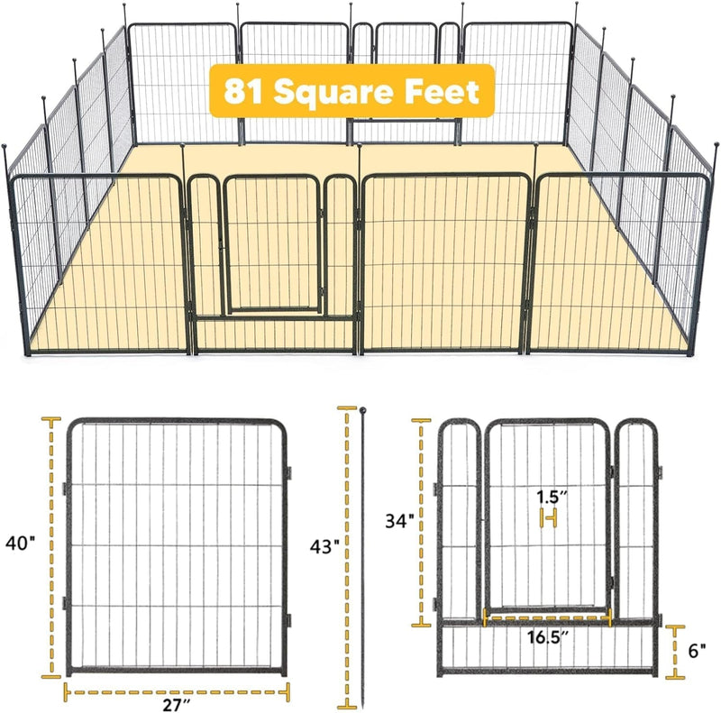 TMEE 816 Panel Outdoor Dog Playpen with Gates for LargeMediumSmall Dogs - 40 Inch Height - RV Camping Yard - 16 Pieces