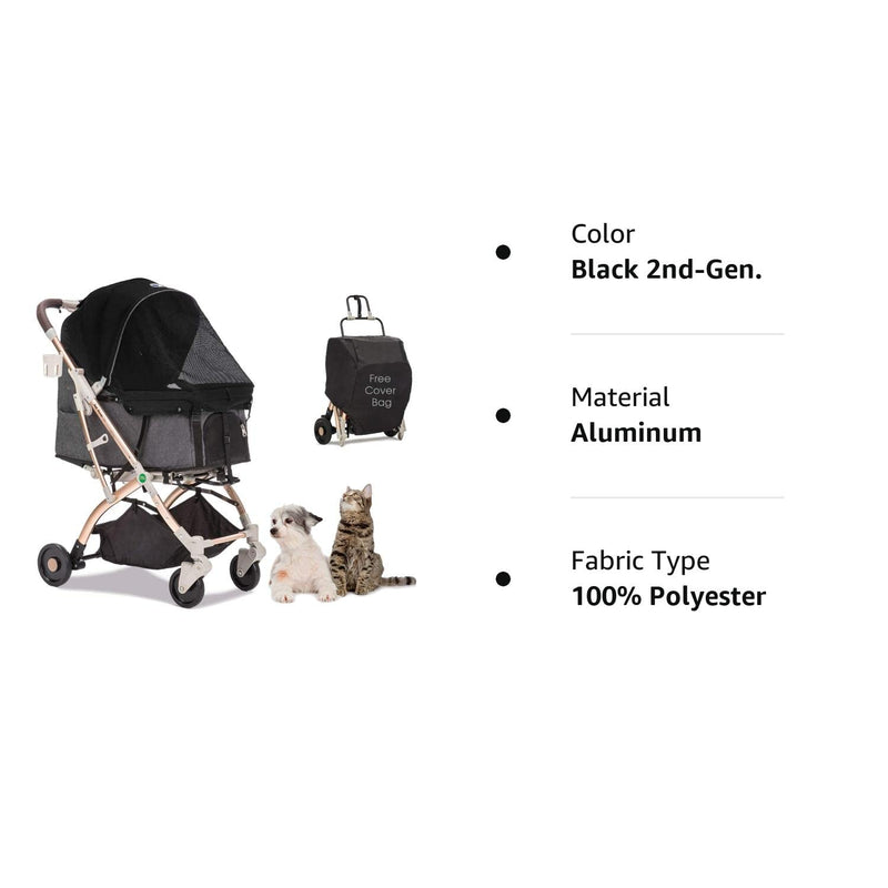 HPZ Pet Rover Lite Stroller for Small  Medium Pets - Travel Carriage with Convertible Compartment and 1-Hand Quick Fold