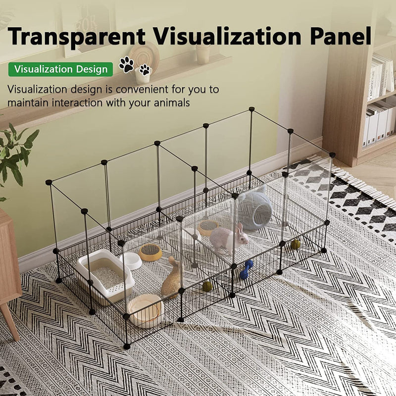 CAHOME Pet Playpen for Small Animals - DIY Exercise Fence and Cage for Guinea Pigs and Puppies Portable and Expandable 495L x 254W x 226H