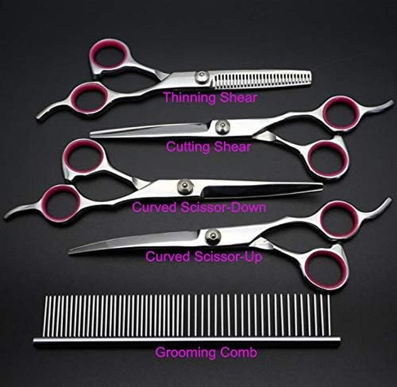YL TRD Dog Grooming Scissors Kit Hair Cutting Set, 5Pcs Pet Trimmer Kit, Dog Shears for Grooming, Thinning Shears, Curved Scissors, Grooming Comb for Dogs Rabbits Cats Grooming Tools