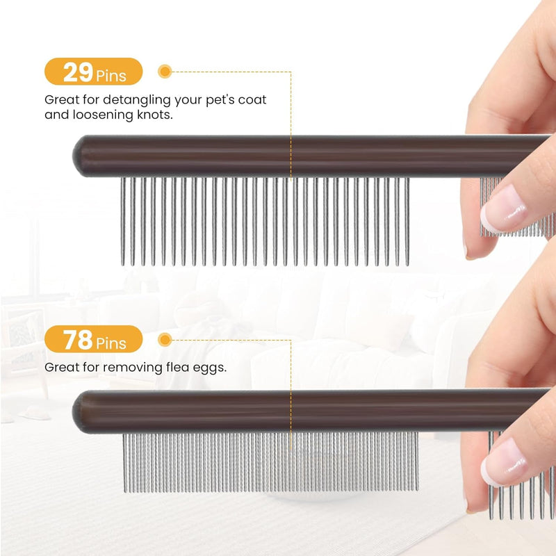 Hfvtosvche-Cat Comb, Cat and Dog Flea Comb, Wooden Handle Pet Comb, Duitable for Long and Short Hair Fur Brush Tool (2PCS)